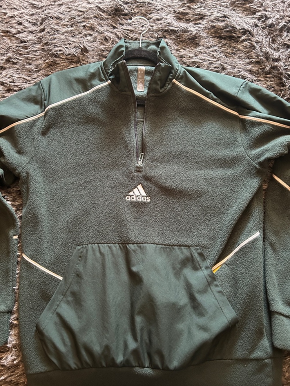 adidas Dark Green Quarter-Zip Fleece Pullover